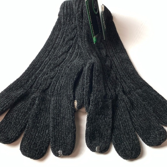 Totes Isotoner w/ SmartTouch Technology Black Velour Gloves One Size NWT - Picture 2 of 8